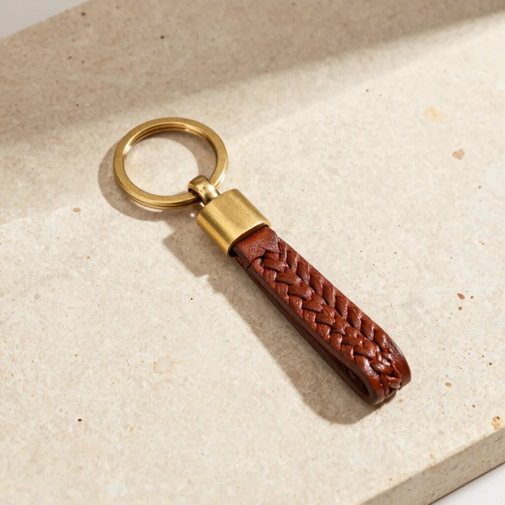 Braided Brass & Leather Keychain