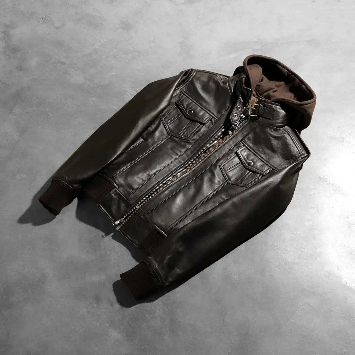 Roslyn Hooded Leather Bomber Jacket