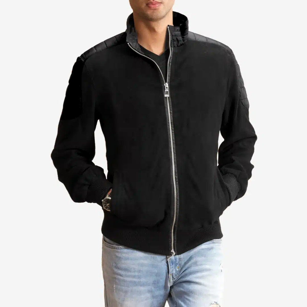 Ethan Hybrid Suede Bomber Jacket