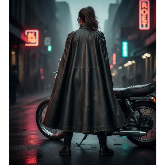 Gothic Leather Cape Jacket (Steampunk Cloak Coat)