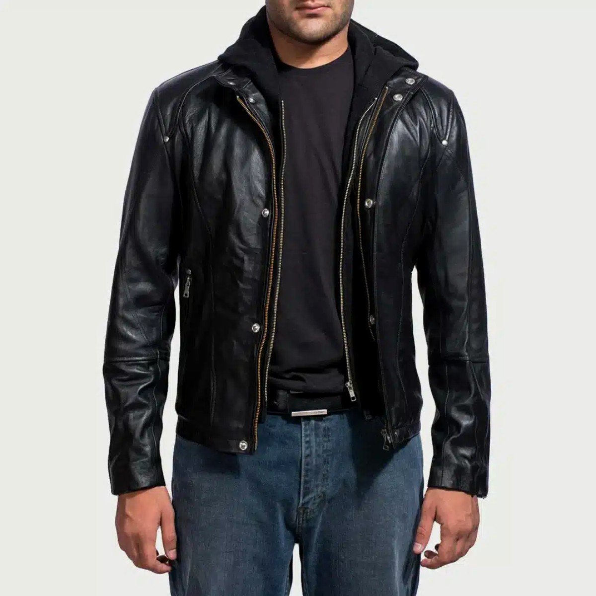 Highschool Black Hooded Leather Jacket