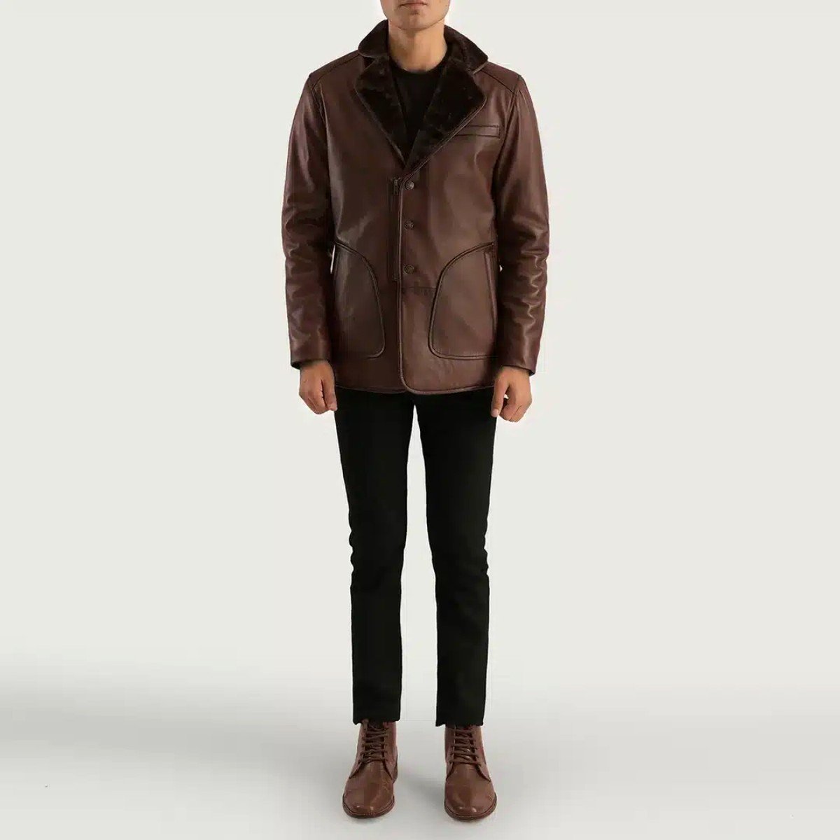 Rocky Brown Fur-Lined Leather Coat