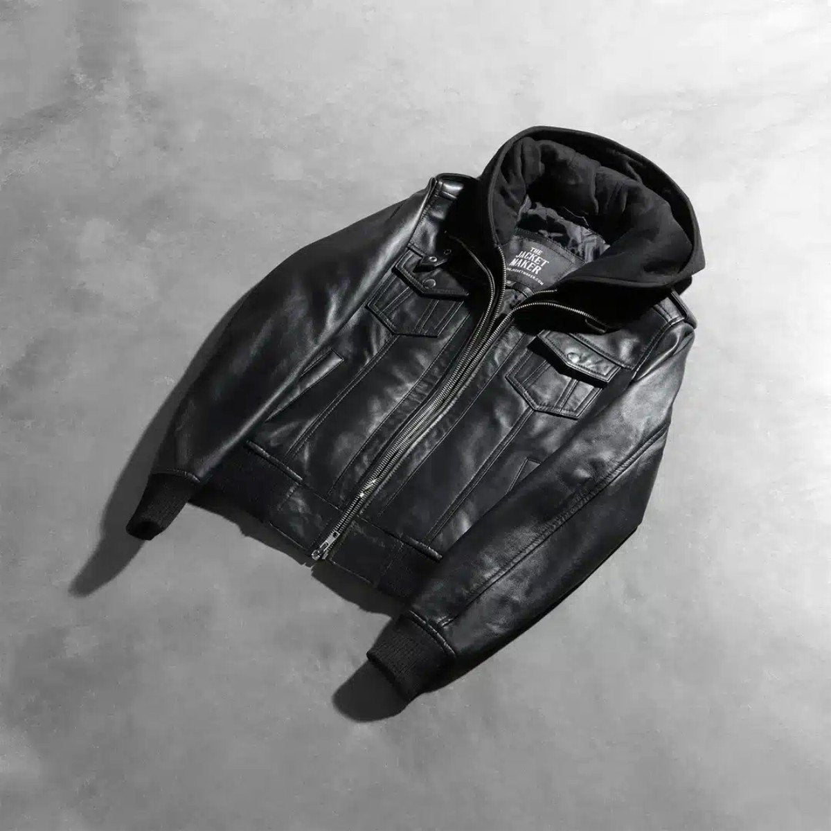 Roslyn Hooded Leather Bomber Jacket