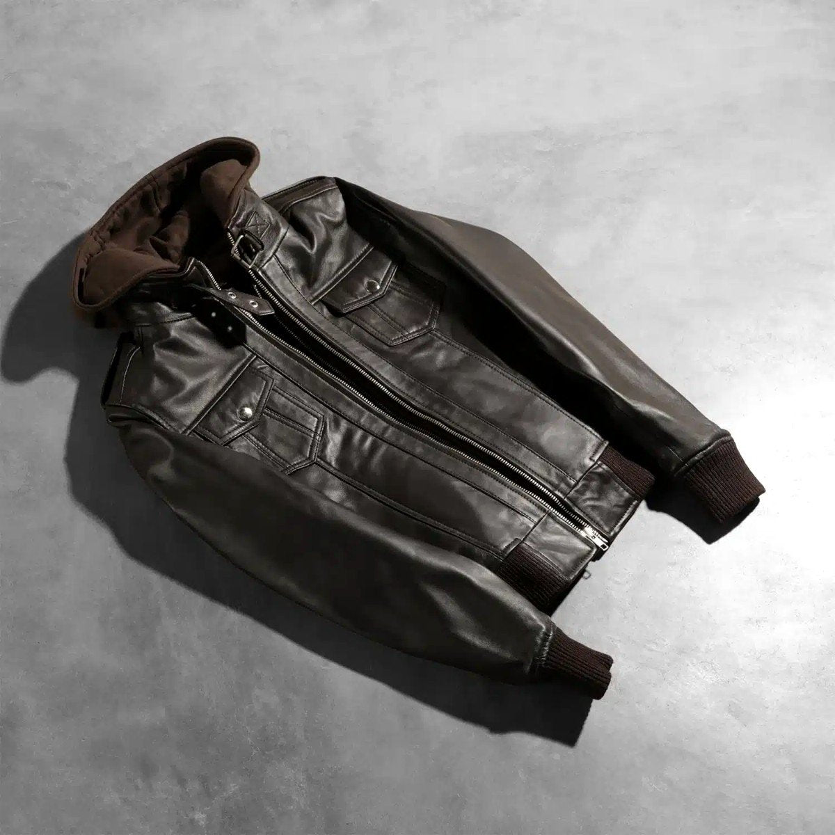 Roslyn Hooded Leather Bomber Jacket