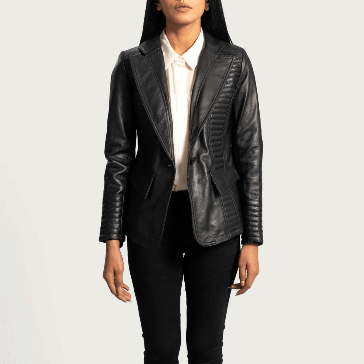 Selina Black Leather Blazer