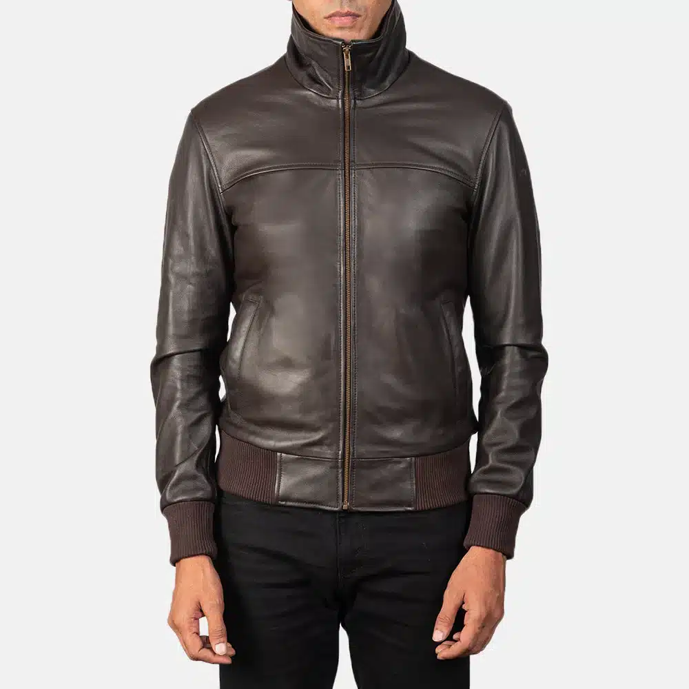 Air Rolf Brown Leather Bomber Jacket - Image 2