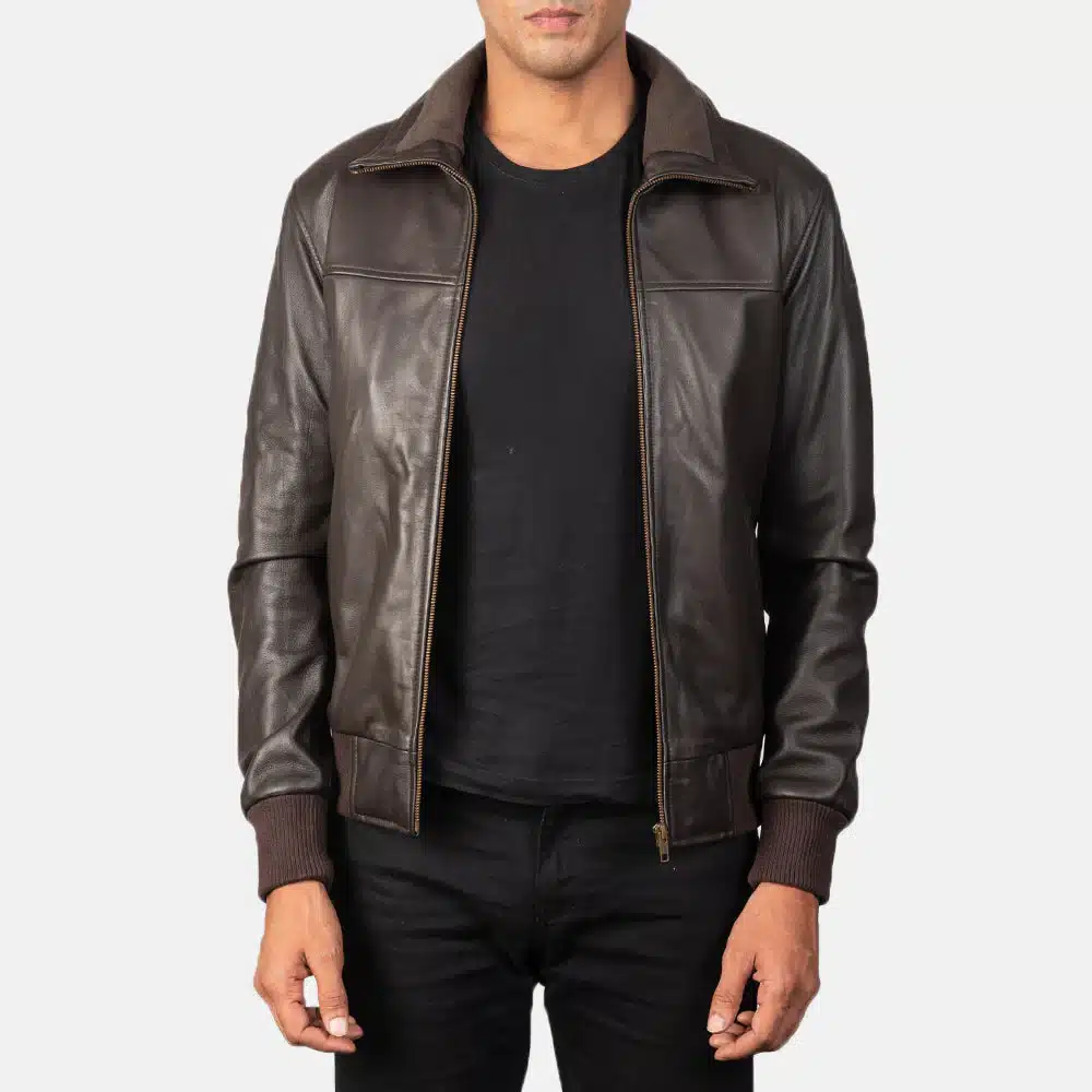 Air Rolf Brown Leather Bomber Jacket - Image 4
