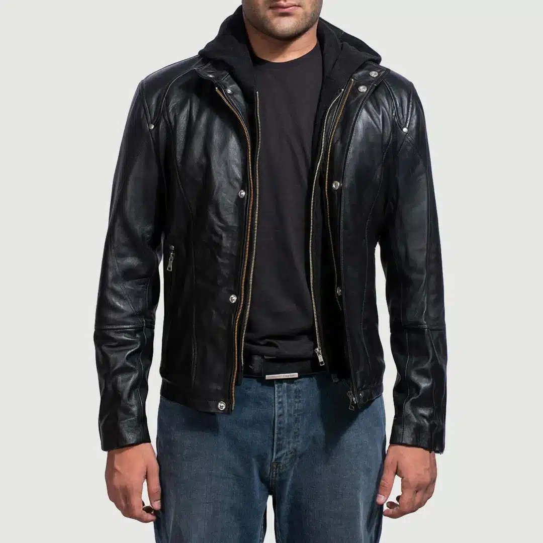 Highschool Black Hooded Leather Jacket - Image 4