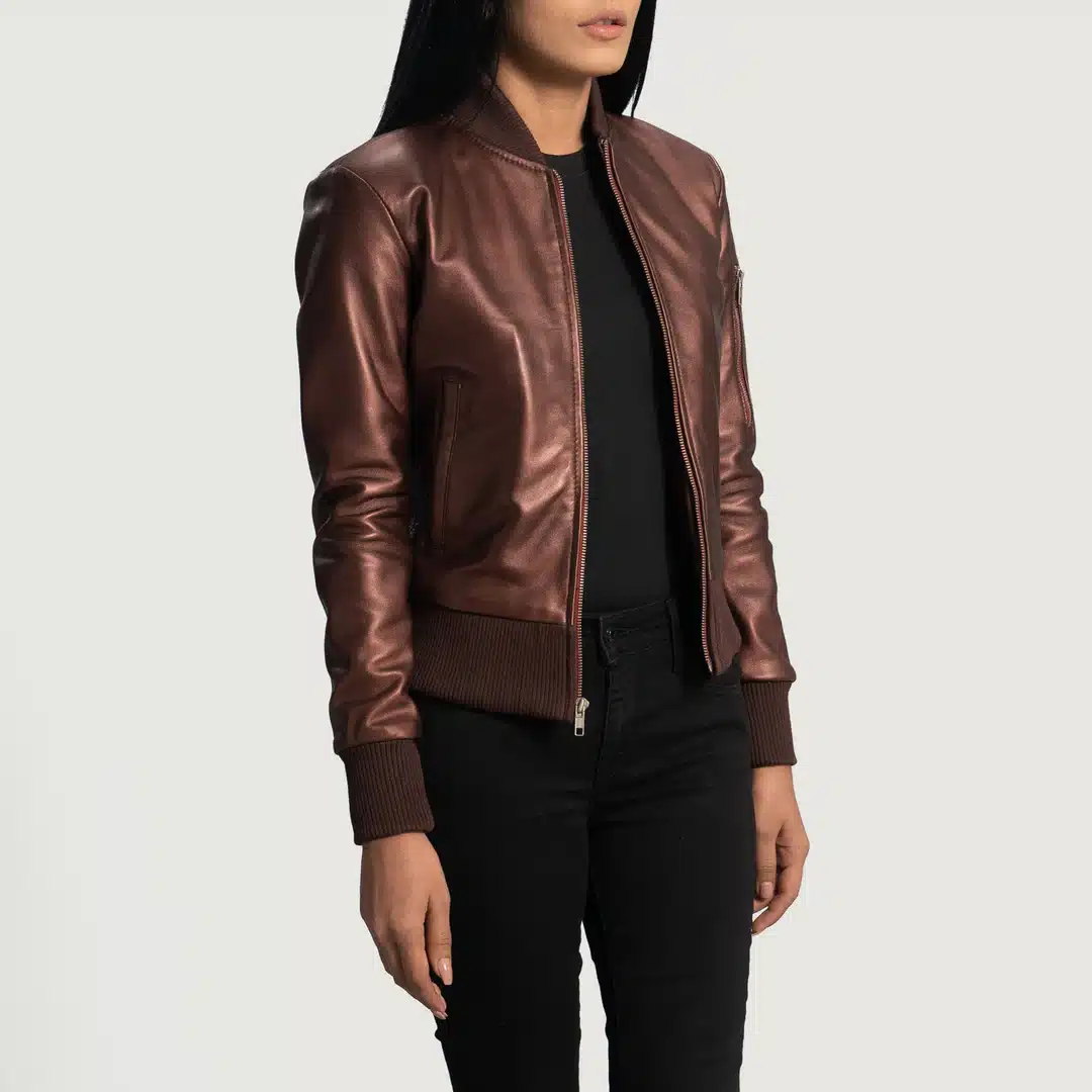 Reida Maroon Leather Bomber Jacket - Image 5