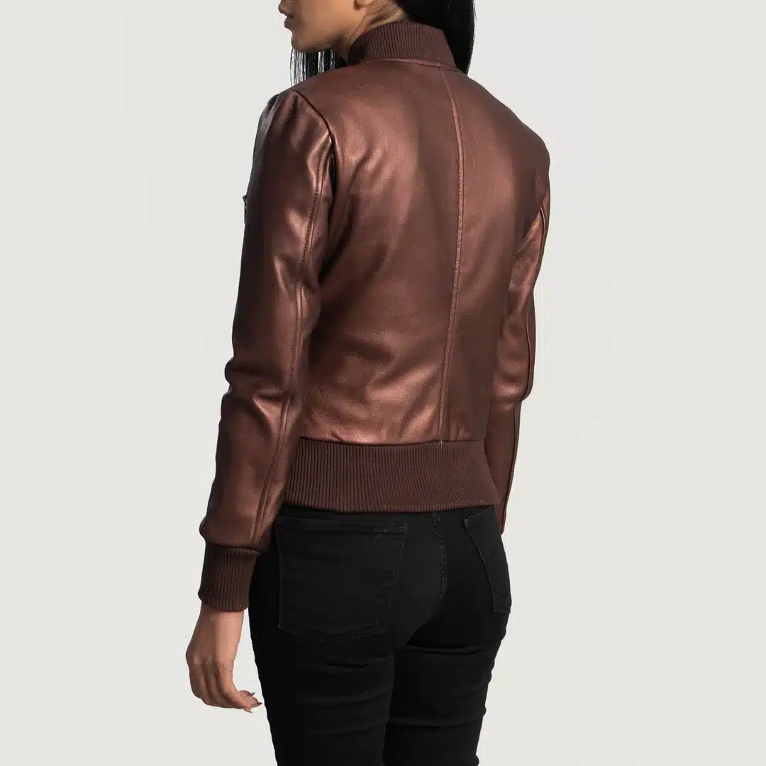 Reida Maroon Leather Bomber Jacket - Image 3