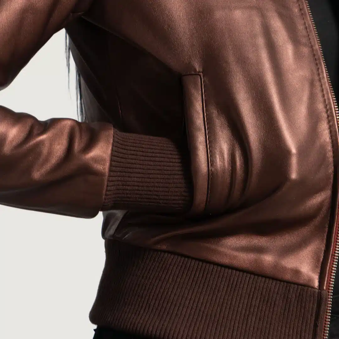 Reida Maroon Leather Bomber Jacket - Image 2