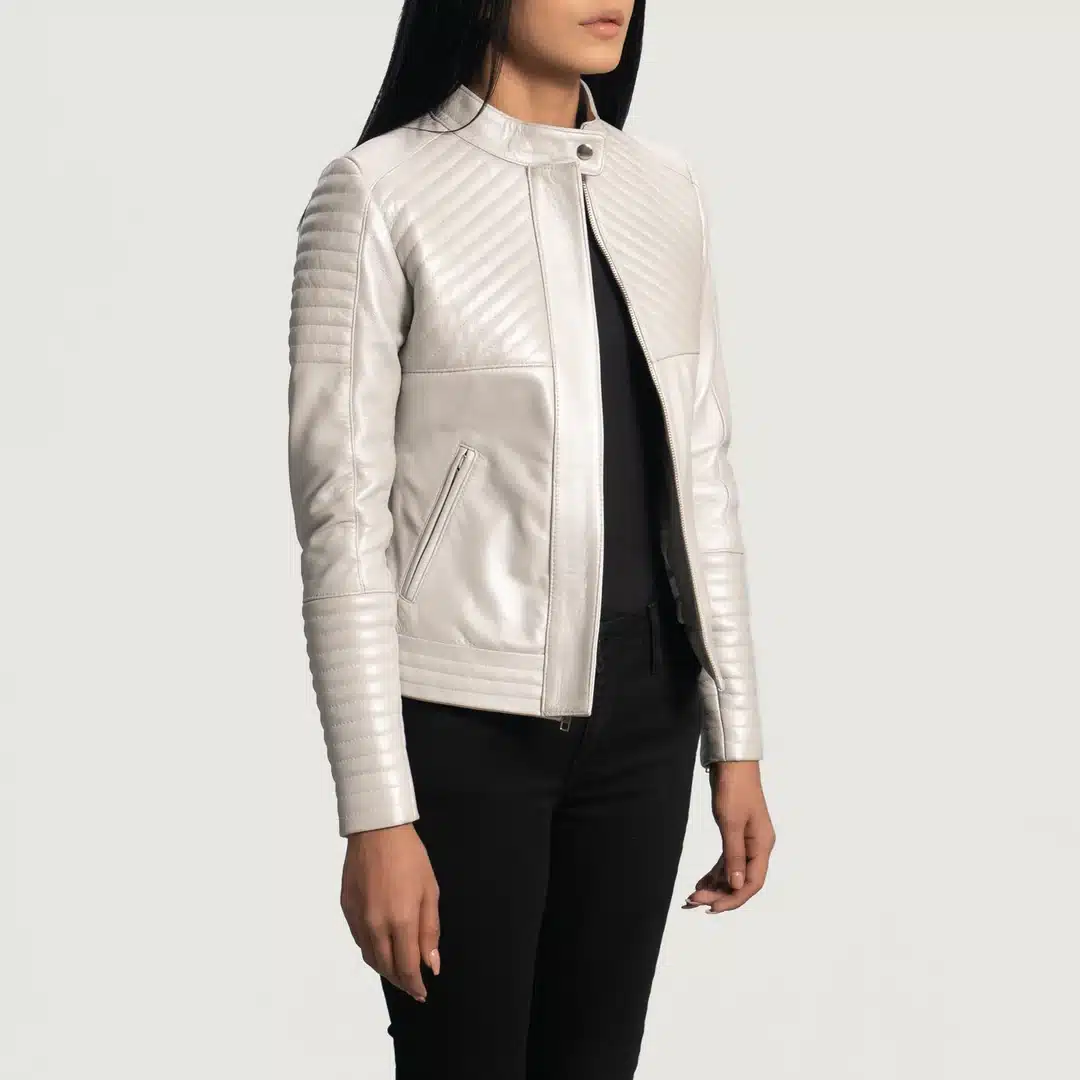 Ice Maiden Silver Quilted Leather Biker Jacket - Image 5