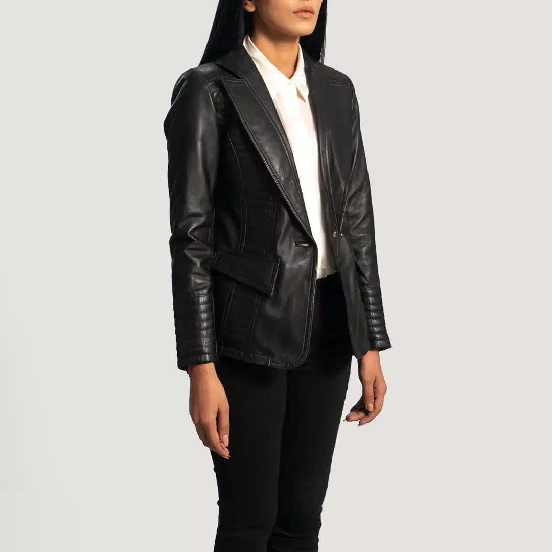 Selina Black Leather Blazer - Image 5