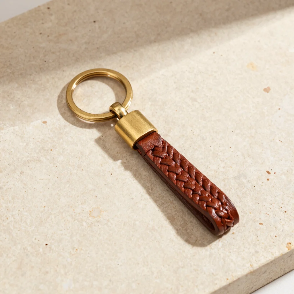 Braided Brass & Leather Keychain